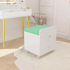 Tabouret de Coiffeuse Moderne avec Tiroir de Rangement, Pouf en Cuir PU de 44 cm avec Roulettes Verrouillables, Chaise de Maquillage Multifonctionnelle pour Chambre et Salon