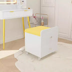 Tabouret de Coiffeuse Moderne avec Tiroir de Rangement, Pouf en Cuir PU de 44 cm avec Roulettes Verrouillables, Chaise de Maquillage Multifonctionnelle pour Chambre et Salon