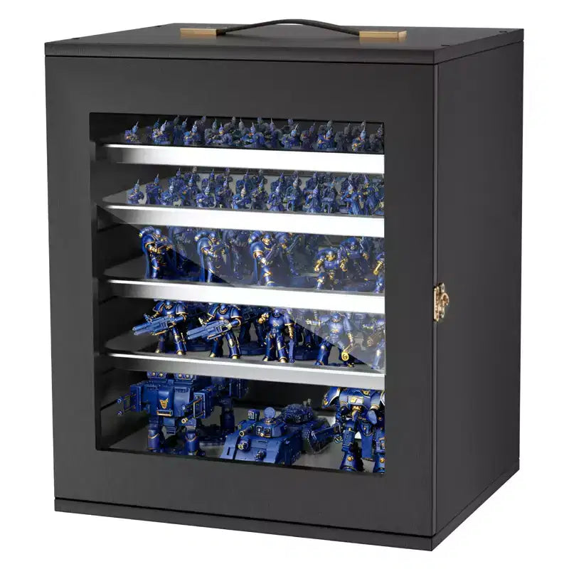 VEVOR Miniatures Storage Case, Fits for 1:2500-1:3500 Scale Models, Wooden Miniatures Display Holder with 5 Tray & 13 Slots,(Minis Not Included),Black