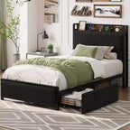 Upholstered Platform Bed Frame with Storage Headboard, No Box Spring Needed, Noise Free