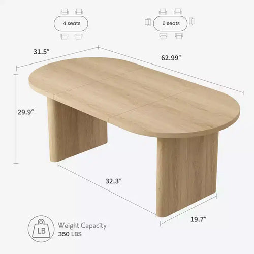 Table à manger ovale de 160 cm pour 4-6 personnes, table de salle à manger de style ferme avec double piètement, table de cuisine en bois pour salle à manger et salon, couleur bois