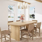 Table à manger ovale de 160 cm pour 4-6 personnes, table de salle à manger de style ferme avec double piètement, table de cuisine en bois pour salle à manger et salon, couleur bois