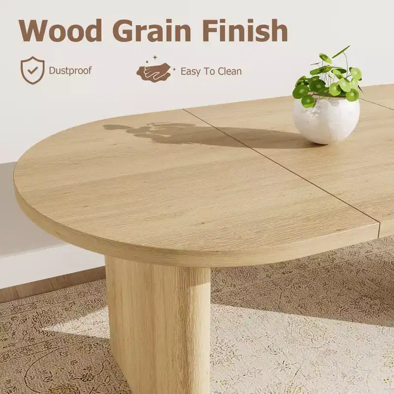 Table à manger ovale de 160 cm pour 4-6 personnes, table de salle à manger de style ferme avec double piètement, table de cuisine en bois pour salle à manger et salon, couleur bois