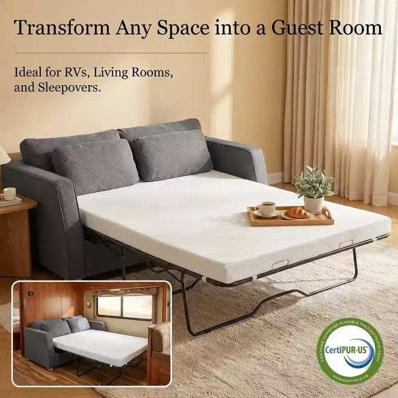 Surmatelas de canapé-lit pleine grandeur Dyonery 4 pouces, surmatelas de remplacement en mousse à mémoire de forme gel rafraîchissant avec housse lavable, certifié CertiPUR-US pour canapé-lit