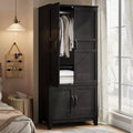 Armoire Wardrobe Closet, 72 in Wooden Wardrobe Cabinet with Hanging Rod, Tall Clothing Armoire Storage Cabinet with Adjustable Shelves for Bedroom