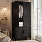 Armoire Wardrobe Closet, 72 in Wooden Wardrobe Cabinet with Hanging Rod, Tall Clothing Armoire Storage Cabinet with Adjustable Shelves for Bedroom