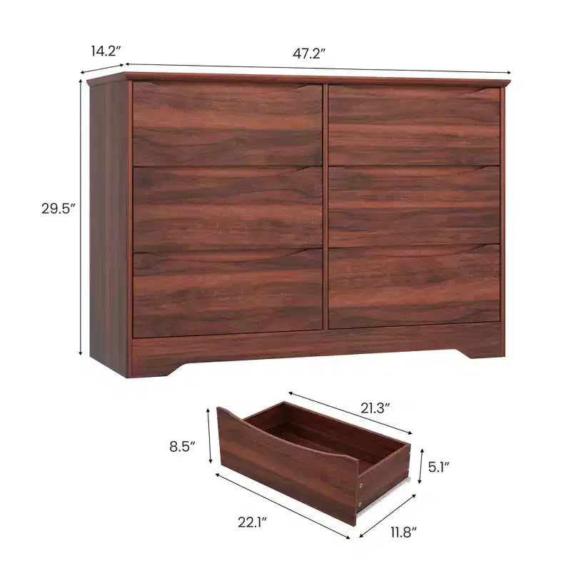 Commode à 6 tiroirs pour chambre à coucher, commode moderne, commode double en bois avec tiroirs profonds pour salon, couloir, entrée
