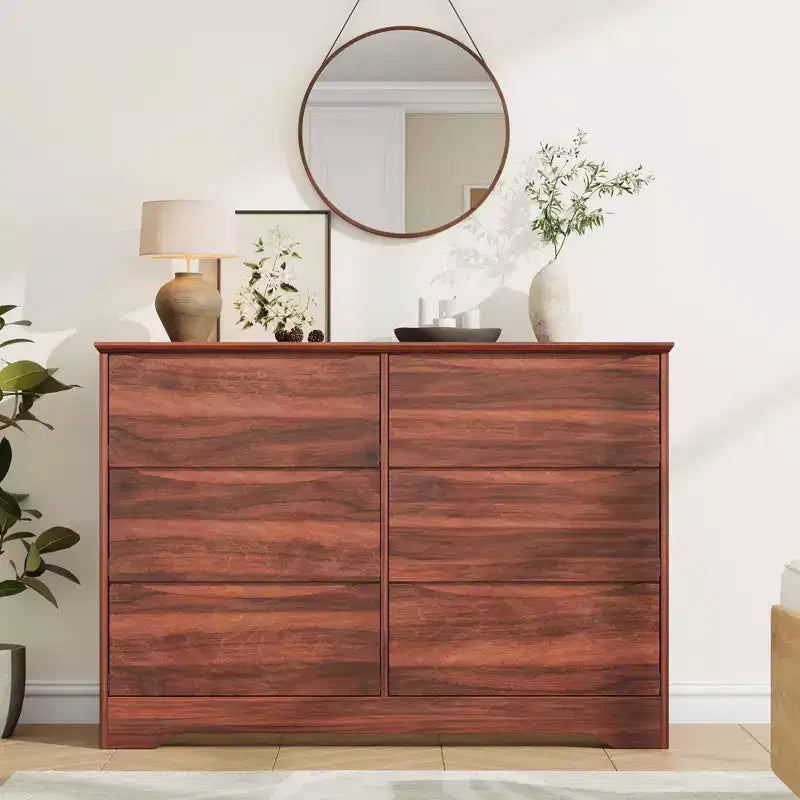 Commode à 6 tiroirs pour chambre à coucher, commode moderne, commode double en bois avec tiroirs profonds pour salon, couloir, entrée