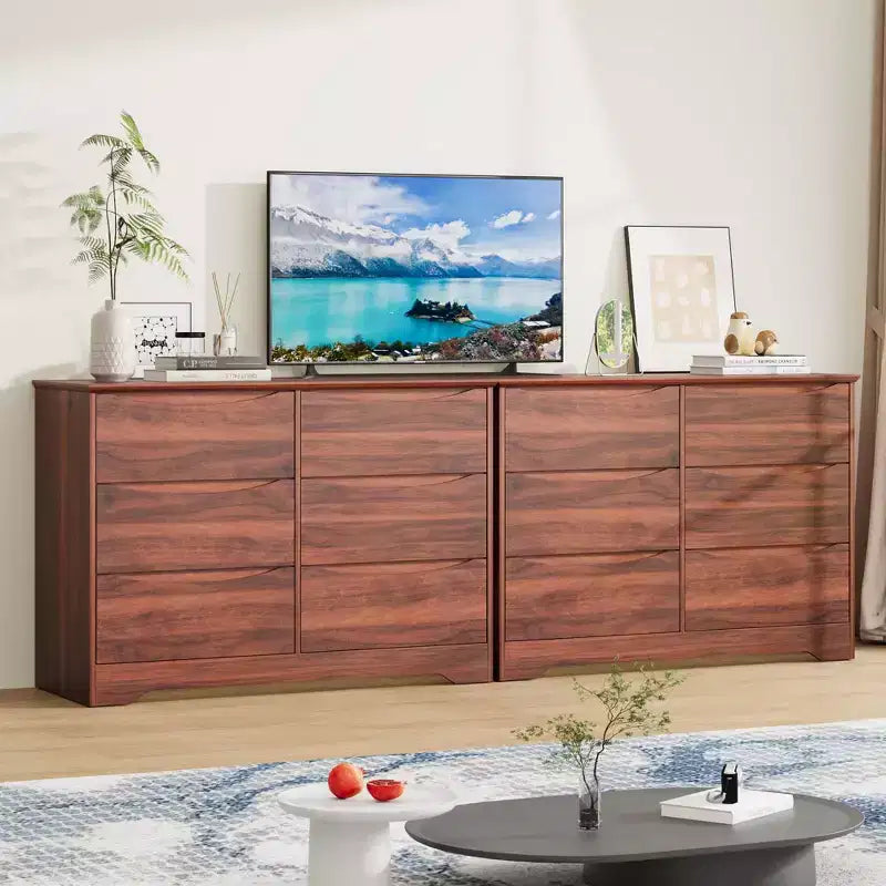 Commode à 6 tiroirs pour chambre à coucher, commode moderne, commode double en bois avec tiroirs profonds pour salon, couloir, entrée