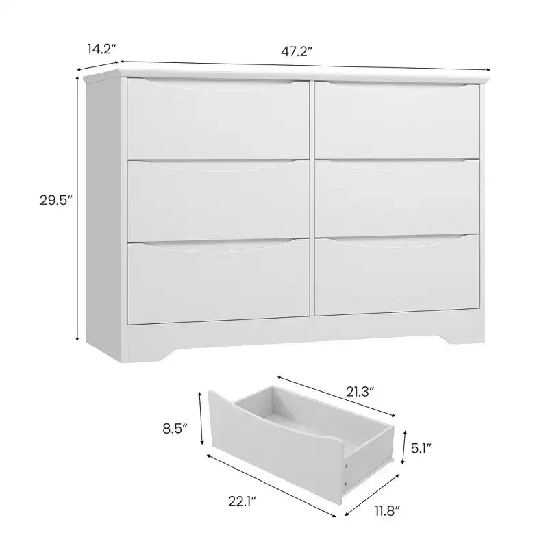 Commode à 6 tiroirs pour chambre à coucher, commode moderne, commode double en bois avec tiroirs profonds pour salon, couloir, entrée