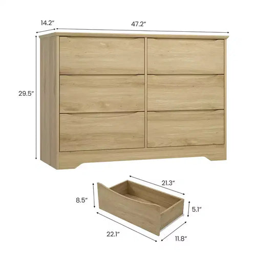 Commode à 6 tiroirs pour chambre à coucher, commode moderne, commode double en bois avec tiroirs profonds pour salon, couloir, entrée