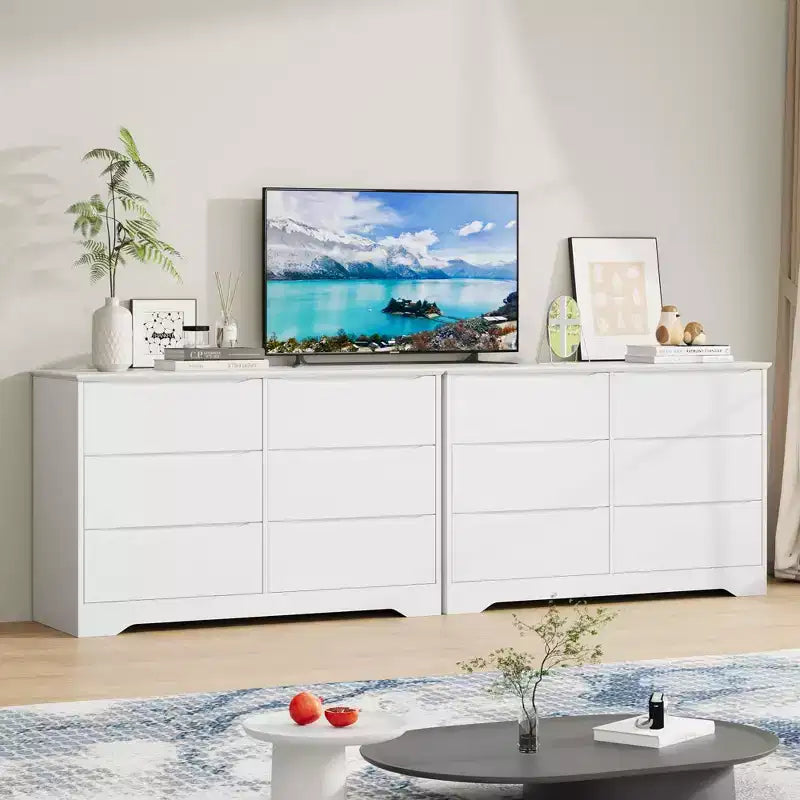 Commode à 6 tiroirs pour chambre à coucher, commode moderne, commode double en bois avec tiroirs profonds pour salon, couloir, entrée