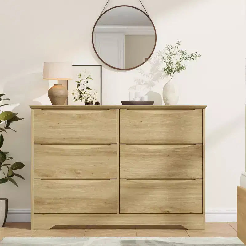 Commode à 6 tiroirs pour chambre à coucher, commode moderne, commode double en bois avec tiroirs profonds pour salon, couloir, entrée