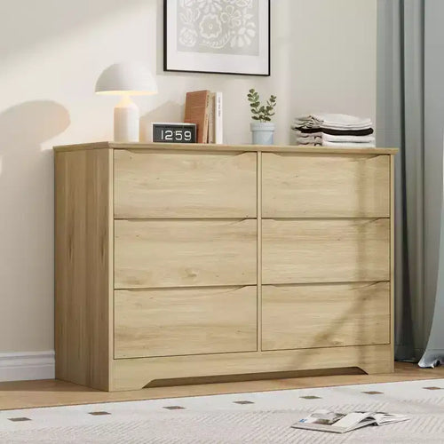 6 Drawer Dresser for Bedroom, Modern Chest of Drawers, Wood Storage Double Dresser with Deep Drawers for Living Room, Hallway Entryway