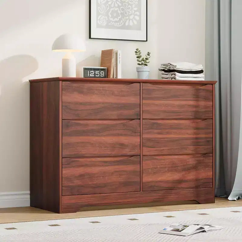Commode à 6 tiroirs pour chambre à coucher, commode moderne, commode double en bois avec tiroirs profonds pour salon, couloir, entrée