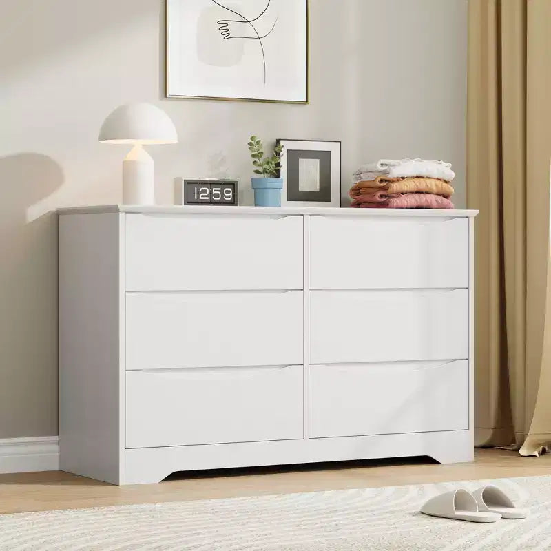 Commode à 6 tiroirs pour chambre à coucher, commode moderne, commode double en bois avec tiroirs profonds pour salon, couloir, entrée