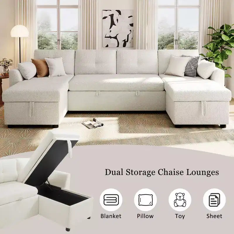 Canapé d'angle convertible Whisen Modern Fabric 107 avec grand espace de rangement et ports USB