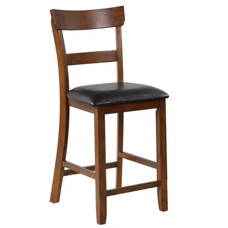 Costway Lot de 2 tabourets de bar Chaises hauteur comptoir avec assise en cuir et pieds en bois d'hévéa Marron, Noir