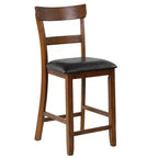 Costway Lot de 2 tabourets de bar Chaises hauteur comptoir avec assise en cuir et pieds en bois d'hévéa Marron, Noir