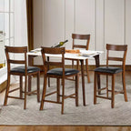 Costway Lot de 2 tabourets de bar Chaises hauteur comptoir avec assise en cuir et pieds en bois d'hévéa Marron, Noir