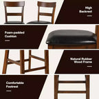 Costway Lot de 2 tabourets de bar Chaises hauteur comptoir avec assise en cuir et pieds en bois d'hévéa Marron, Noir