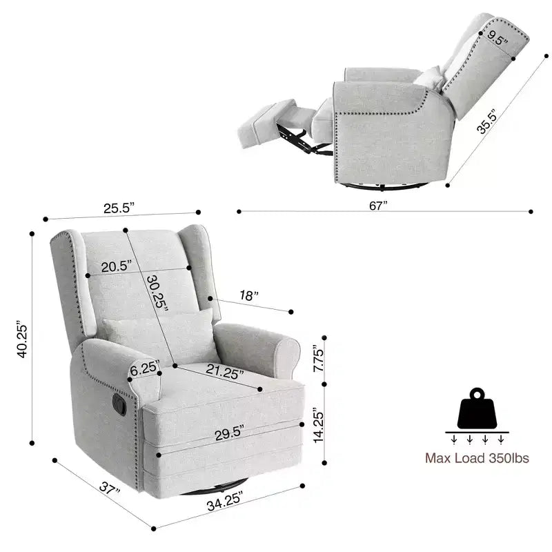 Fauteuil inclinable et pivotant FurnitureR avec dossier et repose-pieds réglables, canapé inclinable rembourré pour salon, chambre à coucher, chambre d'enfant