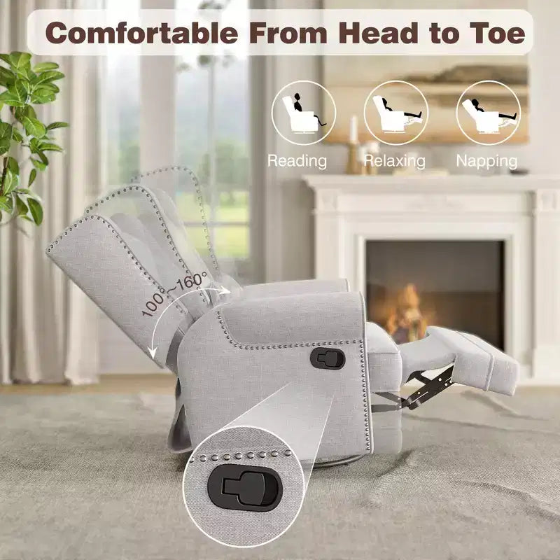 Fauteuil inclinable et pivotant FurnitureR avec dossier et repose-pieds réglables, canapé inclinable rembourré pour salon, chambre à coucher, chambre d'enfant