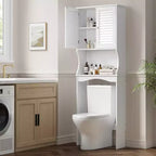 Meuble de rangement pour toilettes, peu encombrant, à 3 niveaux, organiseur de salle de bain autoportant avec étagère réglable, doubles portes, crochets, sécurité anti-basculement
