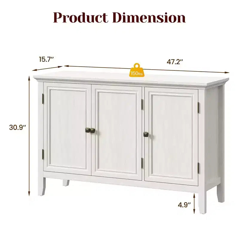 Meuble de rangement FurnitureR 47 avec 3 portes, buffet moderne pour salle à manger, cuisine, meuble d'appoint avec étagères réglables