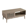 GustoWave Farmhouse Coffee Table with Storage, 39.4 Rustic Fluted Accent Table with Drawer & Open Shelf for Living Room