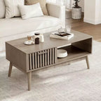 Table basse de ferme GustoWave avec rangement, table d'appoint cannelée rustique de 39,4 po avec tiroir et étagère ouverte pour salon