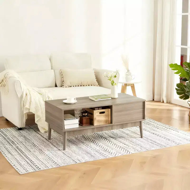 Table basse de ferme GustoWave avec rangement, table d'appoint cannelée rustique de 39,4 po avec tiroir et étagère ouverte pour salon