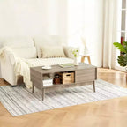 Table basse de ferme GustoWave avec rangement, table d'appoint cannelée rustique de 39,4 po avec tiroir et étagère ouverte pour salon