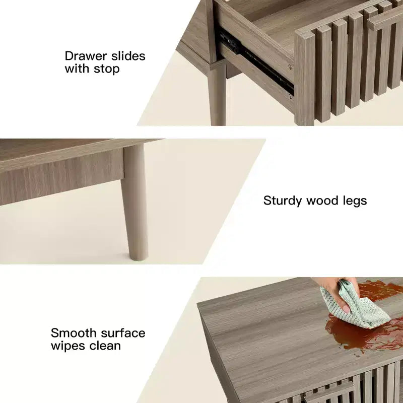 Table basse de ferme GustoWave avec rangement, table d'appoint cannelée rustique de 39,4 po avec tiroir et étagère ouverte pour salon