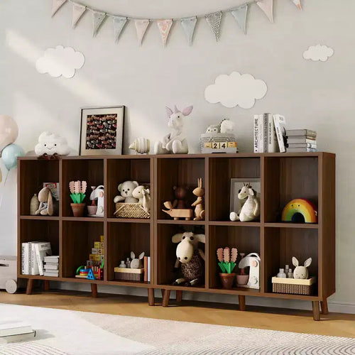 Étagère 6 niveaux de style Mid-Century, Rangement rustique avec pieds anti-basculement, Organiseur rétro pour salon, bureau à domicile
