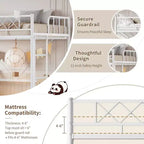 Lit superposé jumeau sur jumeau, barrière de sécurité intégrale, cadre robuste entièrement métallique, design peu encombrant sous le lit, assemblage en 30 minutes, pas besoin de sommier tapissier