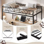 Lit superposé jumeau sur jumeau, barrière de sécurité intégrale, cadre robuste entièrement métallique, design peu encombrant sous le lit, assemblage en 30 minutes, pas besoin de sommier tapissier