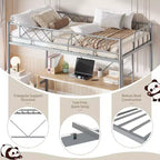 Lit superposé jumeau sur jumeau, barrière de sécurité intégrale, cadre robuste entièrement métallique, design peu encombrant sous le lit, assemblage en 30 minutes, pas besoin de sommier tapissier