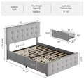 Bed Frame with 4 Storage Drawers and Adjustable Headboard, Faux Leather Upholstered Platform, Button Tufted, Strong Wooden Slats, No Box Spring Needed