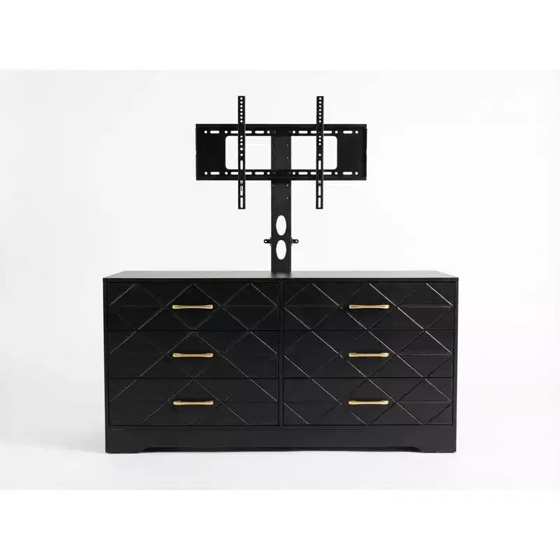 Meuble TV à 6 tiroirs pour salon, meuble TV noir, console TV moderne