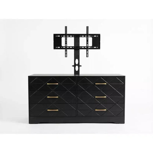 Meuble TV à 6 tiroirs pour salon, meuble TV noir, console TV moderne