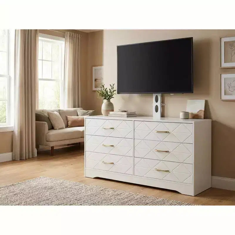 Meuble TV à 6 tiroirs pour salon, meuble TV noir, console TV moderne