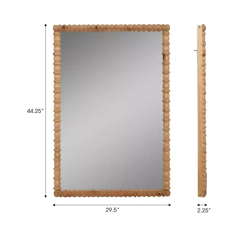 Miroir mural rectangulaire en bois sculpté avec cadre en bois de sapin pour la décoration de la chambre – Design d'inspiration vintage pour le couloir, l'entrée et le salon – 44", marron