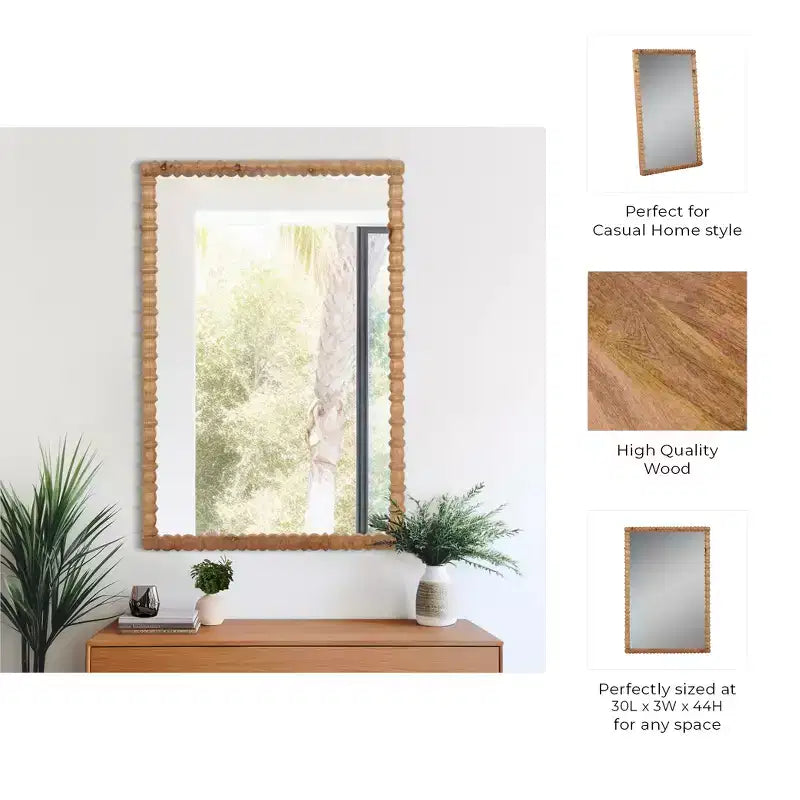 Miroir mural rectangulaire en bois sculpté avec cadre en bois de sapin pour la décoration de la chambre – Design d'inspiration vintage pour le couloir, l'entrée et le salon – 44", marron