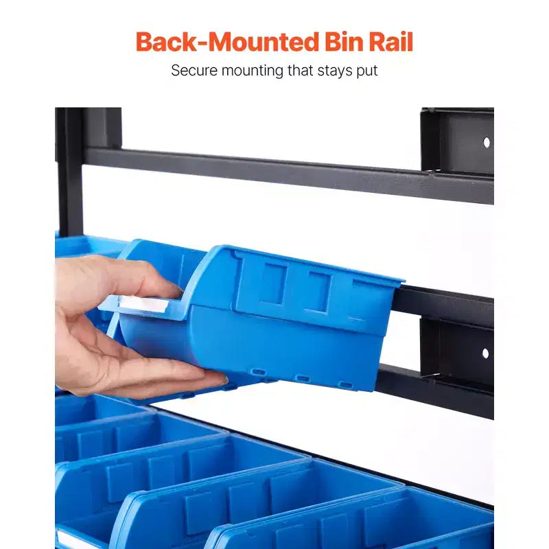 Étagère de rangement à bacs roulants double face VEVOR à 7 niveaux, 94 bacs en plastique, organisateur de pièces double face avec roues, organisateur d'outils mobile, noir