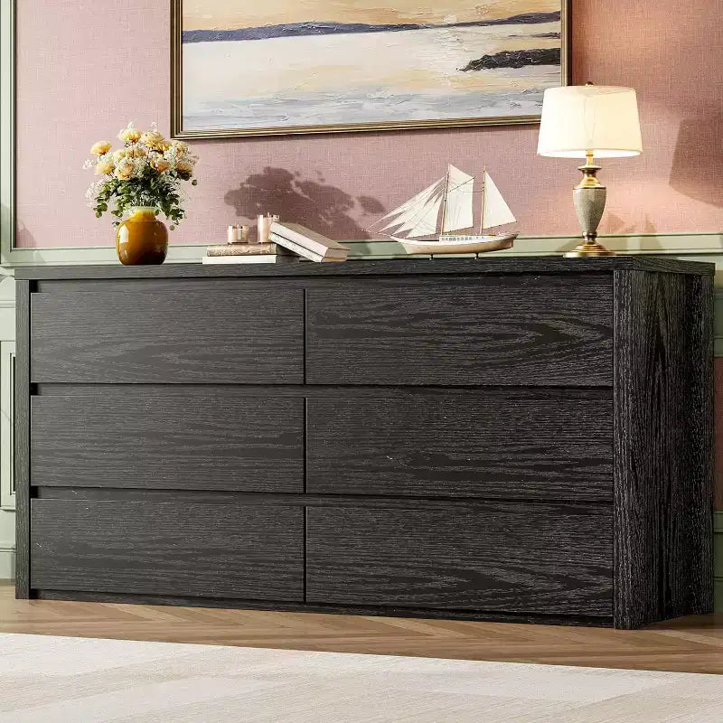Commode moderne sans poignée à 6 tiroirs, Meuble de rangement commode moderne, pour Salon, Couloir, Entrée