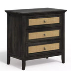 Commode à 3 tiroirs en rotin, Chiffonnier en bois style ferme, Chêne foncé