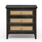 Commode à 3 tiroirs en rotin, Chiffonnier en bois style ferme, Chêne foncé