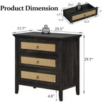 Commode à 3 tiroirs en rotin, Chiffonnier en bois style ferme, Chêne foncé