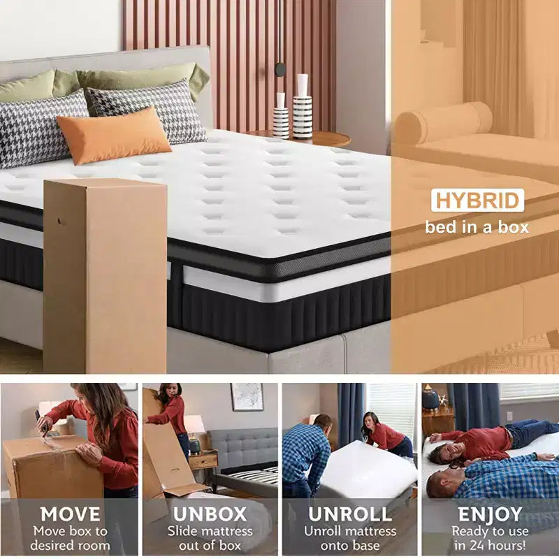 Matelas à mémoire de forme Queen Size, matelas hybride à ressorts intérieurs de 14 pouces, plusieurs tailles